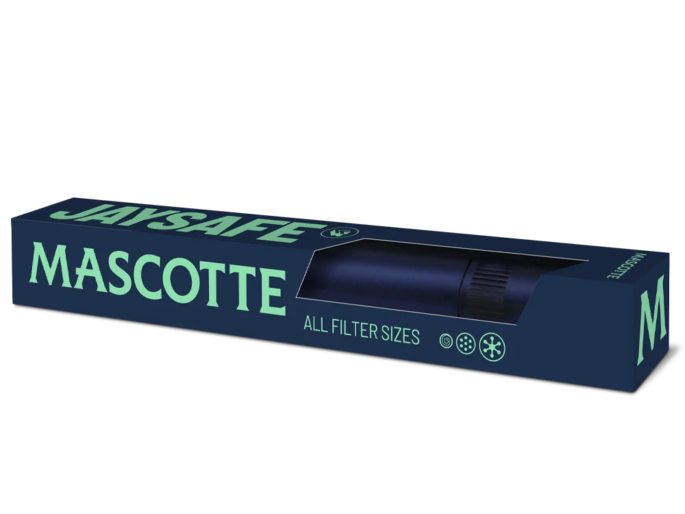 Caja de Mascotte JaySafe con indicación de compatibilidad con tamaños de filtro