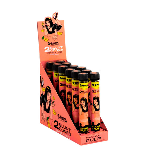 Expositor naranja de tubos G-Rollz Hemp Pulp Mango de 2 conos