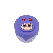 Bote de silicona Labubu de 6 ml morado con rostro y orejas decorativas en la tapa