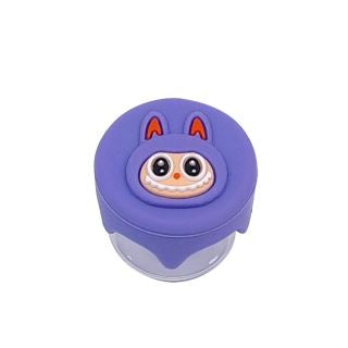 Bote de silicona Labubu de 6 ml morado con rostro y orejas decorativas en la tapa