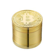 Grinder polinizador metálico dorado con símbolo Bitcoin en la tapa, de 40 mm
