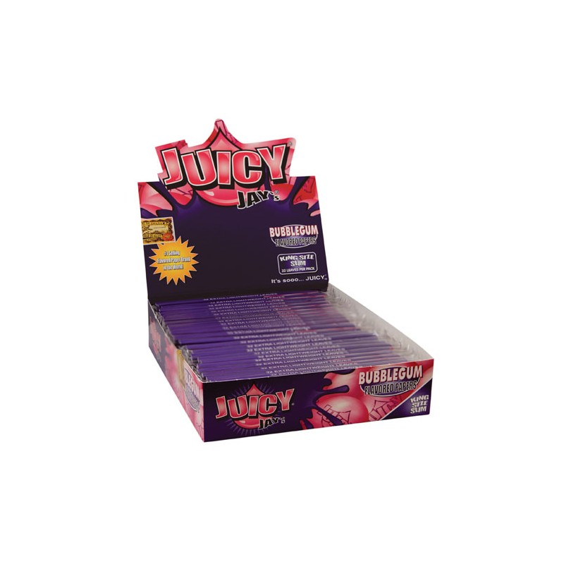 Presentaciones en librillo y caja de Juicy Jay’s Bubble Gum
