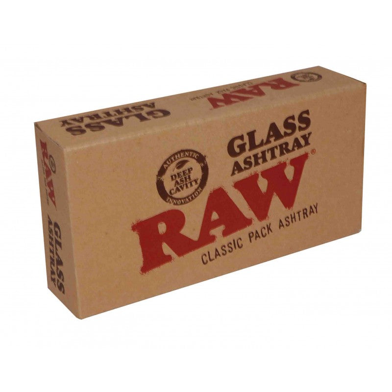 RAW Cenicero Pack Cristal caja de cartón vista lateral con logo RAW Glass Ashtray