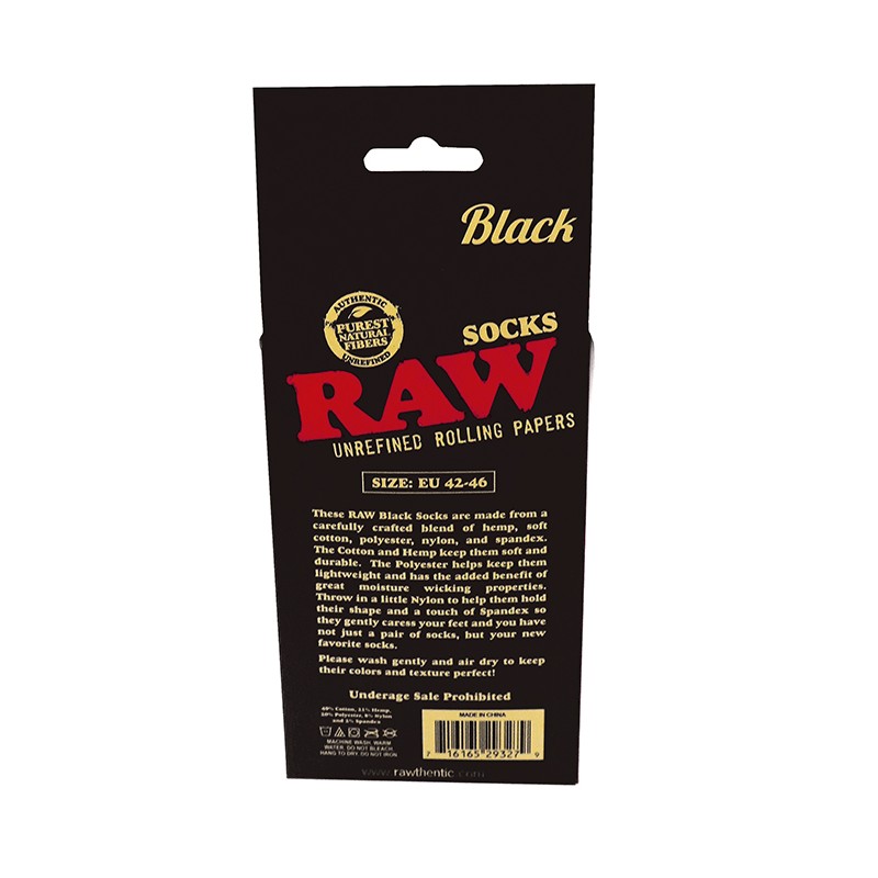 RAW Calcetines Black trasera del packaging con composición y talla EU 42-46