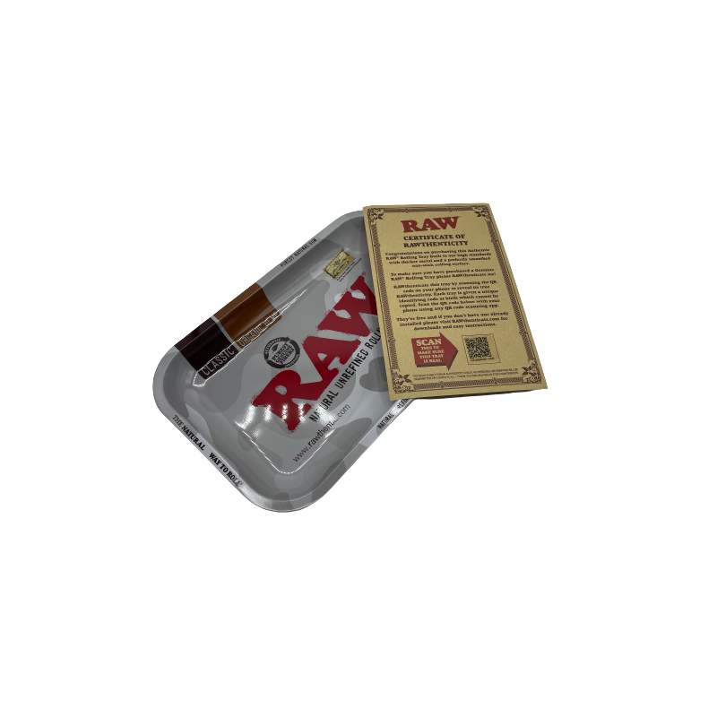RAW Bandeja Metal Camuflaje Artic Pequeña vista lateral con certificado de autenticidad RAW