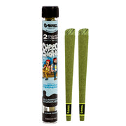 Tubo G-Rollz Cheech & Chong Blueberry Cookies junto a dos conos verdes King Size