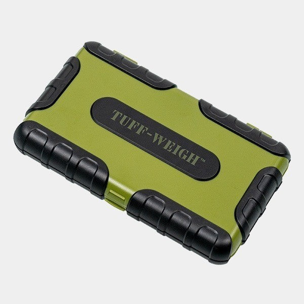 Báscula Tuff Weigh verde con tapa cerrada