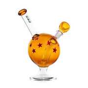 Bong de cámara esférica ámbar con estrellas rojas, boquilla inclinada y base transparente