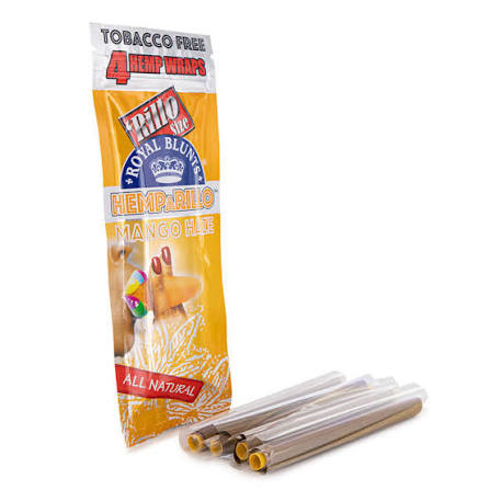 Paquete de Royal Blunts Hemparillo Mango Haze con cuatro envolturas de cáñamo sin tabaco