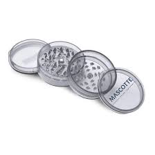 Grinder Mascotte de plástico transparente con polinizador, mostrado desmontado