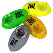 Pipas Pebble Spoon de silicona GB en verde, amarillo, naranja y gris con cazoleta transparente